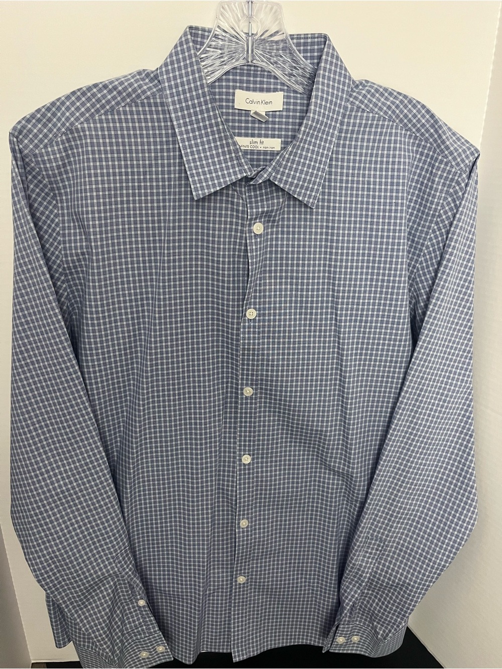 Calvin Klein Men’s Blue and White Check Dress Shirt